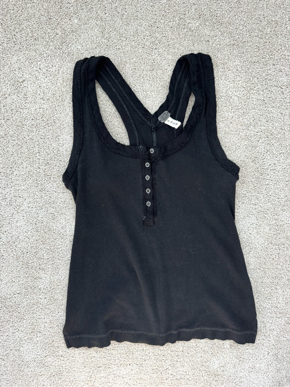 We The Free Black Ribbed Henley Tank Top Boho Cottagecore Minimalist Casual